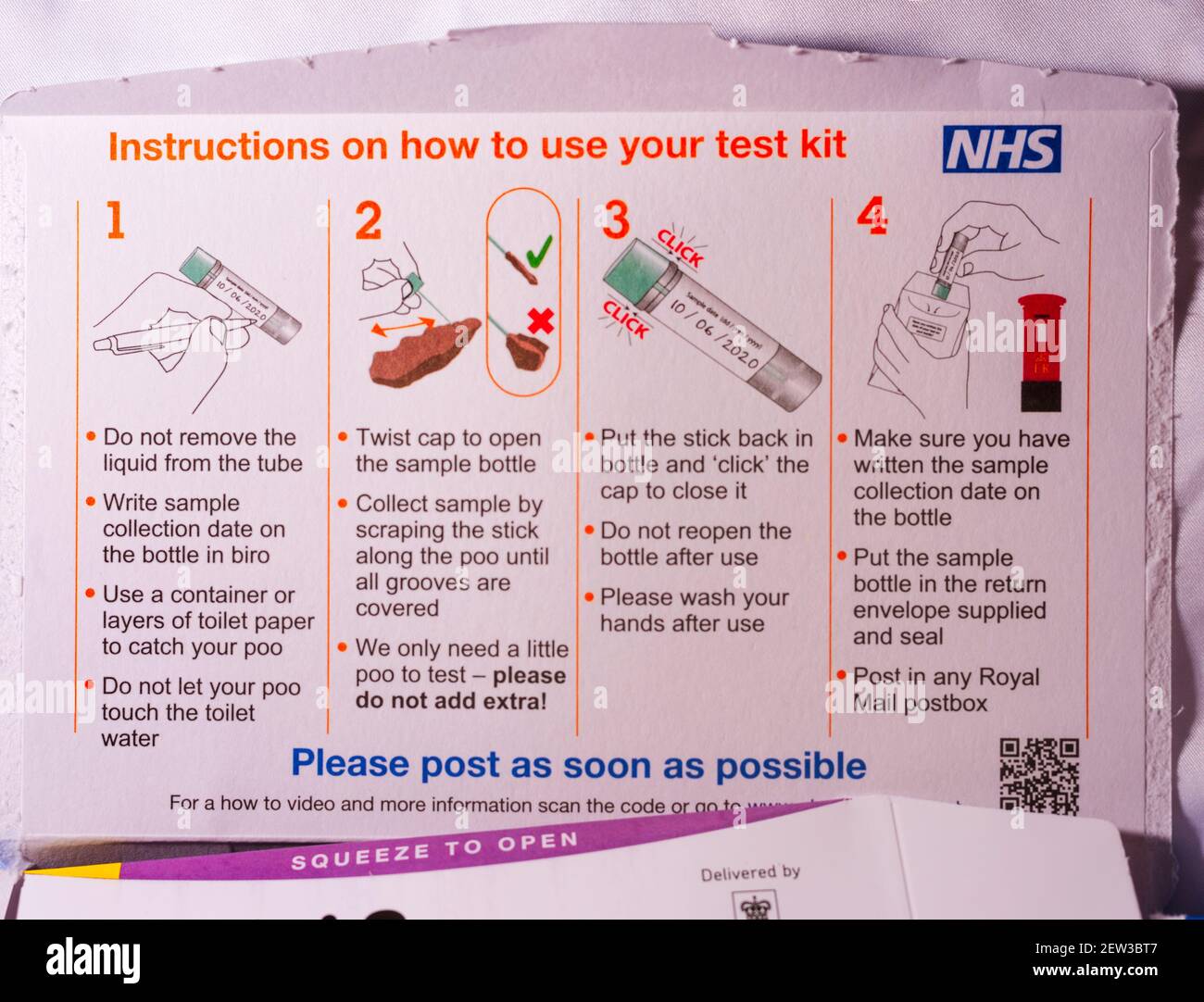 Kit NHS Bowel Cancer Test Foto Stock