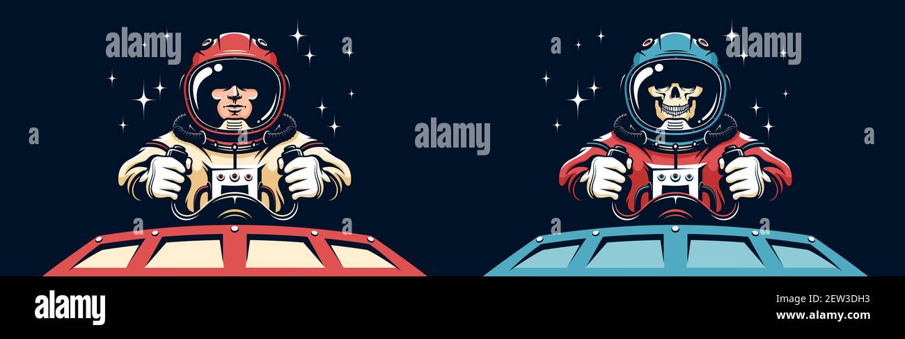 Astronauta pilota cranio spacesuit. Illustrazione Vettoriale