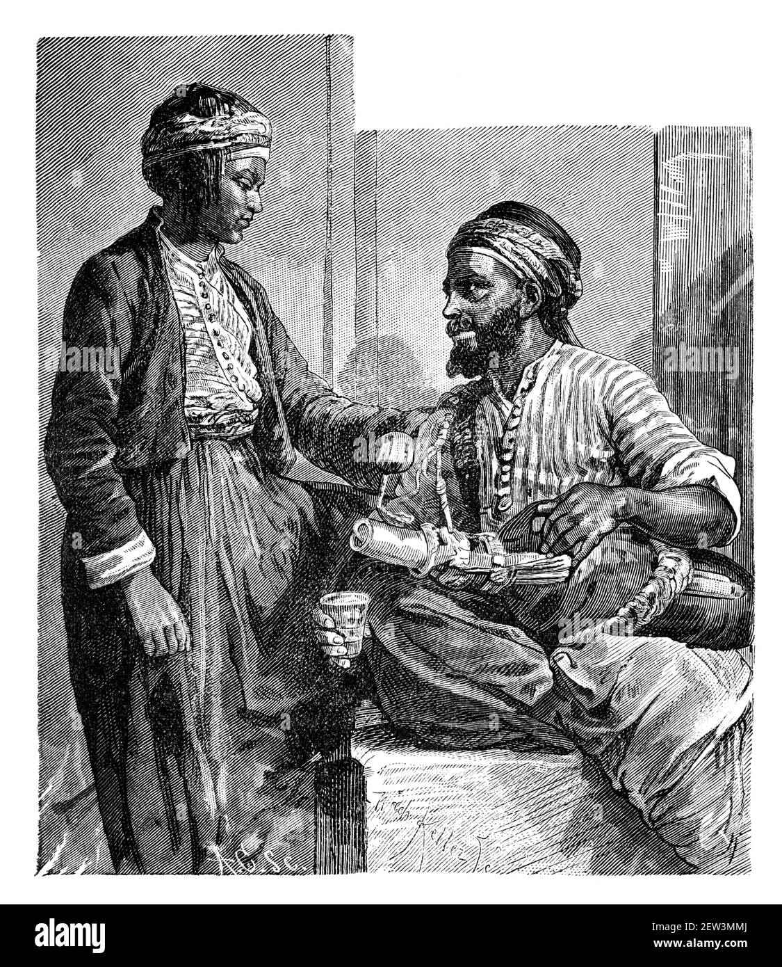 Limonata venditore di strada, il Cairo, Egitto. Cultura e storia del Nord Africa. Immagine in bianco e nero d'epoca. 19 ° secolo. Foto Stock