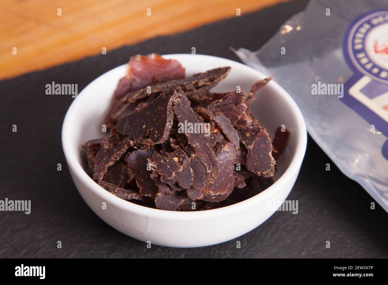 I sacchetti di Biltong di Steak Detective, biltong di manzo, marchio militare Foto Stock