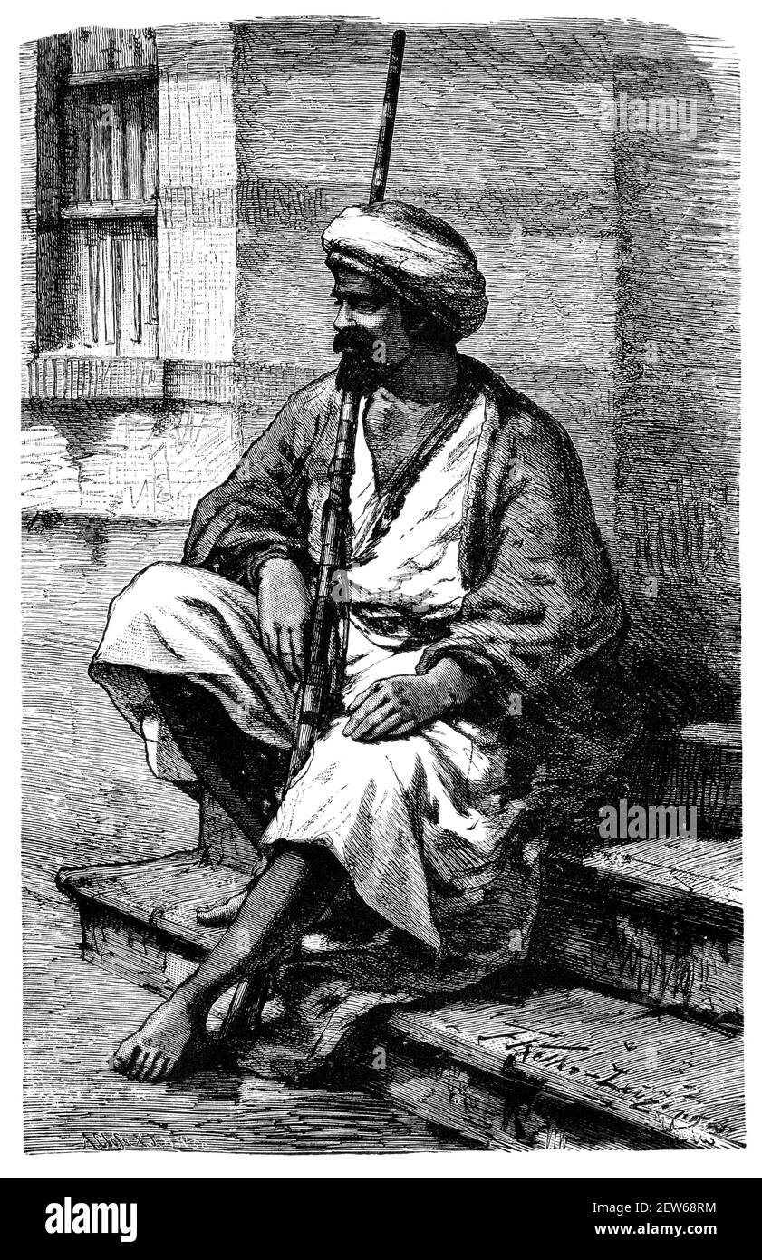 Beduino armato, il Cairo, Egitto. Cultura e storia del Nord Africa. Immagine in bianco e nero d'epoca. 19 ° secolo. Foto Stock