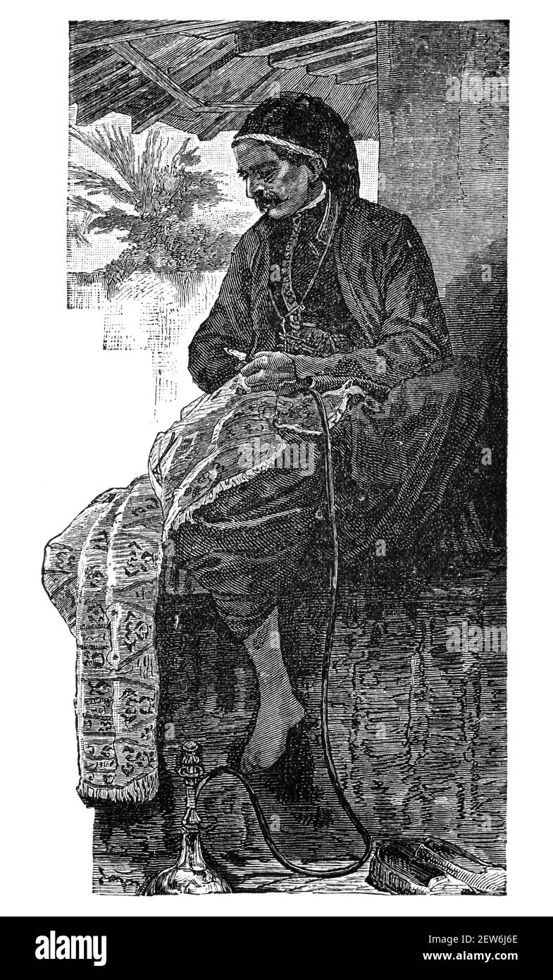 Mercante di tappeti siriani, Siria. Cultura e storia dell'Asia. Immagine in bianco e nero d'epoca. 19 ° secolo. Foto Stock