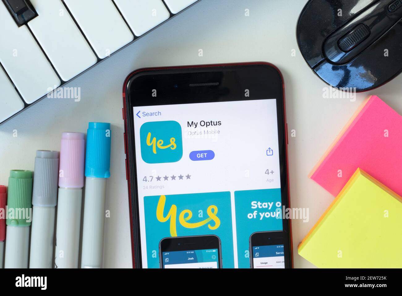 New York, USA - 2 Marzo 2021: Icona della mia app mobile Optus sullo schermo del telefono, Editoriale illustrativo Foto Stock
