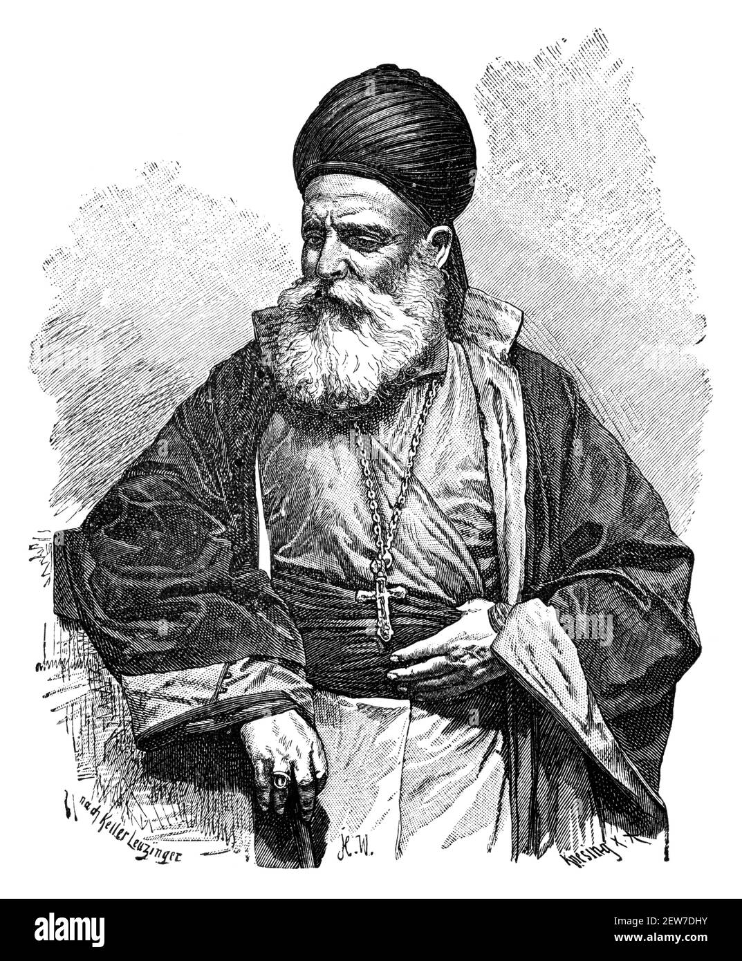 Maronita sacerdote cristiano, Siria. Cultura e storia dell'Asia occidentale. Immagine in bianco e nero d'epoca. 19 ° secolo. Foto Stock
