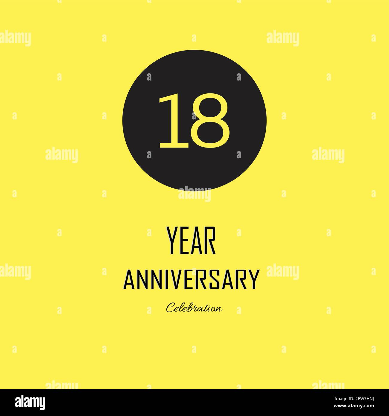 Celebrazione del 18° anniversario su sfondo giallo. Illustrazione festiva vettoriale. Decorazione di eventi di compleanno o di nozze Illustrazione Vettoriale