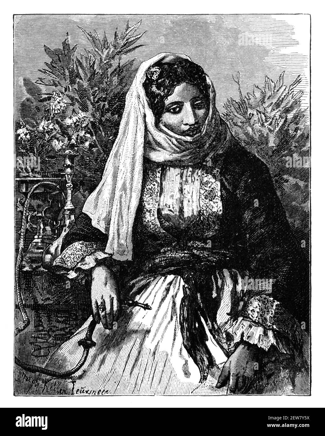 Siriana donna o signora, Siria.Cultura e storia dell'Asia. Immagine in bianco e nero d'epoca. 19 ° secolo. Foto Stock