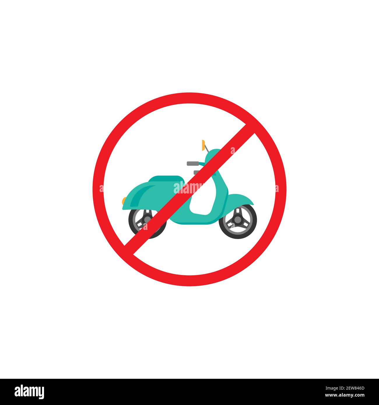 scooter retrò o moto in rosso icona a cerchio incrociato. Nessun simbolo di scooter isolato su bianco. Illustrazione vettoriale. Simbolo di trasporto non consentito. Illustrazione Vettoriale
