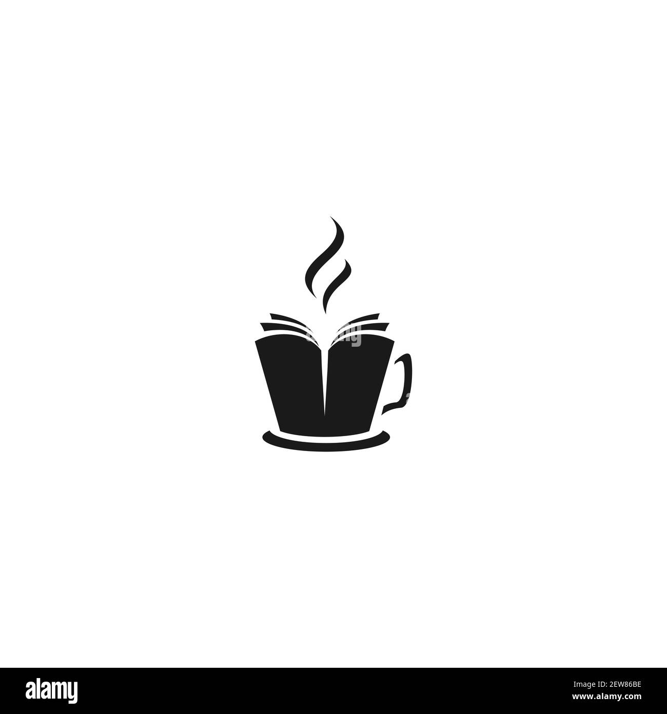 apri il libro come una tazza di caffè caldo con vapore. Club di lettura, club di libri, logo hobby isolato su sfondo bianco. Illustrazione vettoriale. Registro conoscenza Illustrazione Vettoriale