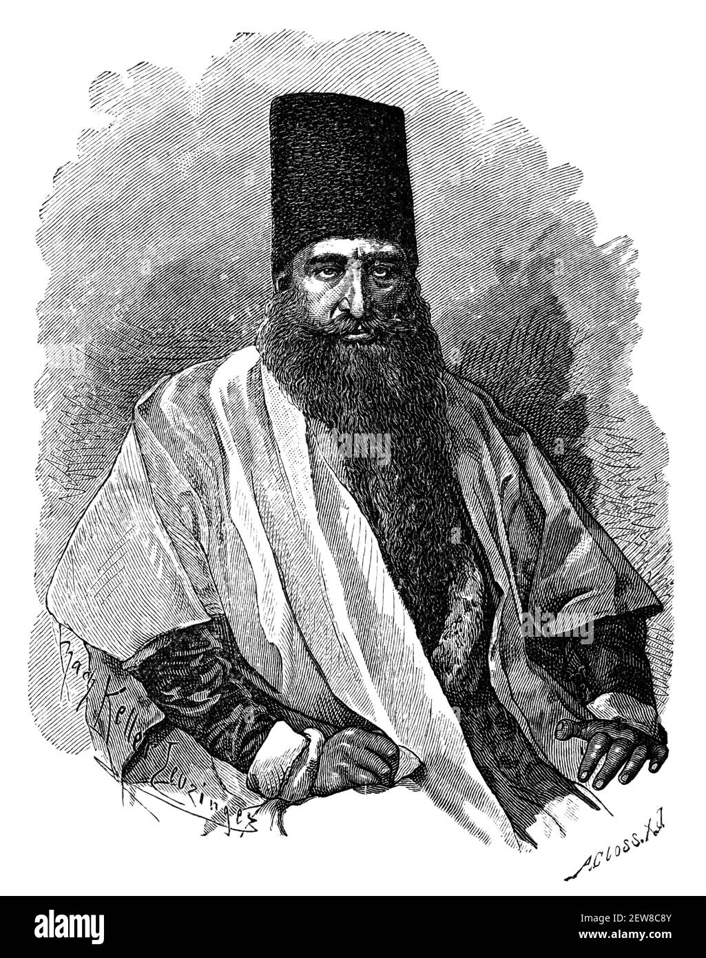 Nobile uomo persiano, Iran. Cultura e storia dell'Asia. Immagine in bianco e nero d'epoca. 19 ° secolo. Foto Stock