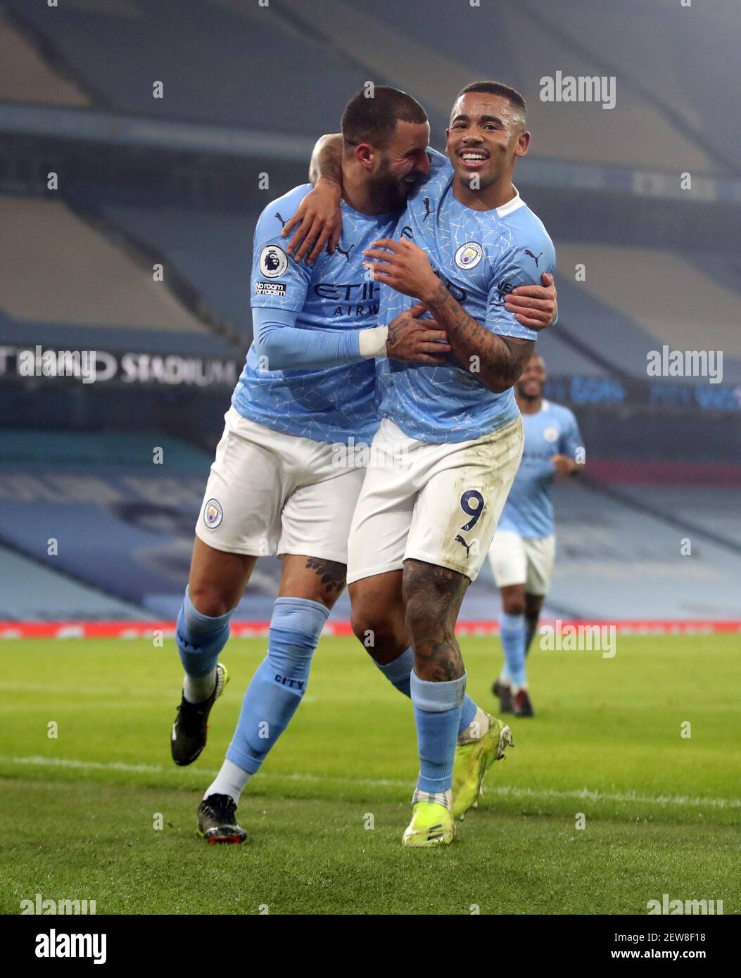 Gabriel Jesus di Manchester City festeggia il secondo gol della partita durante la partita della Premier League all'Etihad Stadium di Manchester. Data immagine: Martedì 2 marzo 2021. Foto Stock