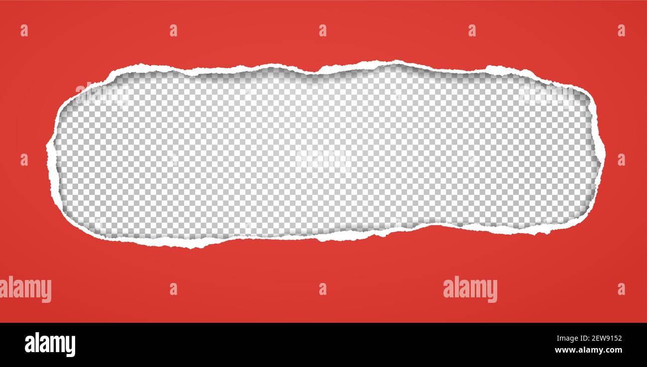 La composizione ovale del foro oblungo in carta rossa con i bordi strappati e l'ombra morbida è su sfondo quadrato e trasparente. Illustrazione vettoriale Illustrazione Vettoriale