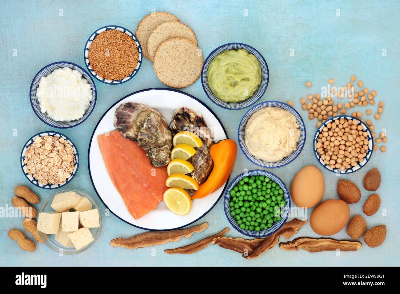 Disturbo bipolare e depressione maniacale dieta alimenti ad alto contenuto  di omega 3, proteine, vitamine, selenio, magnesio, serotonina e triptofano  Foto stock - Alamy