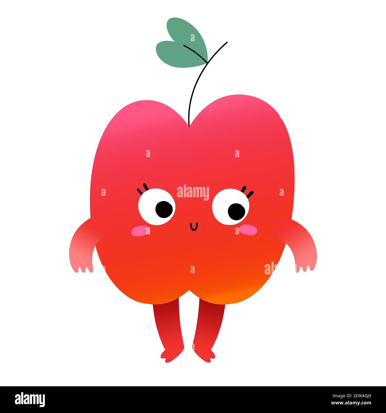 Carino frutto di mela con espressione del volto, emozione ambarrased, kawaii cartoon frutta carattere con divertente espressione del volto, illustrazione vettoriale Illustrazione Vettoriale