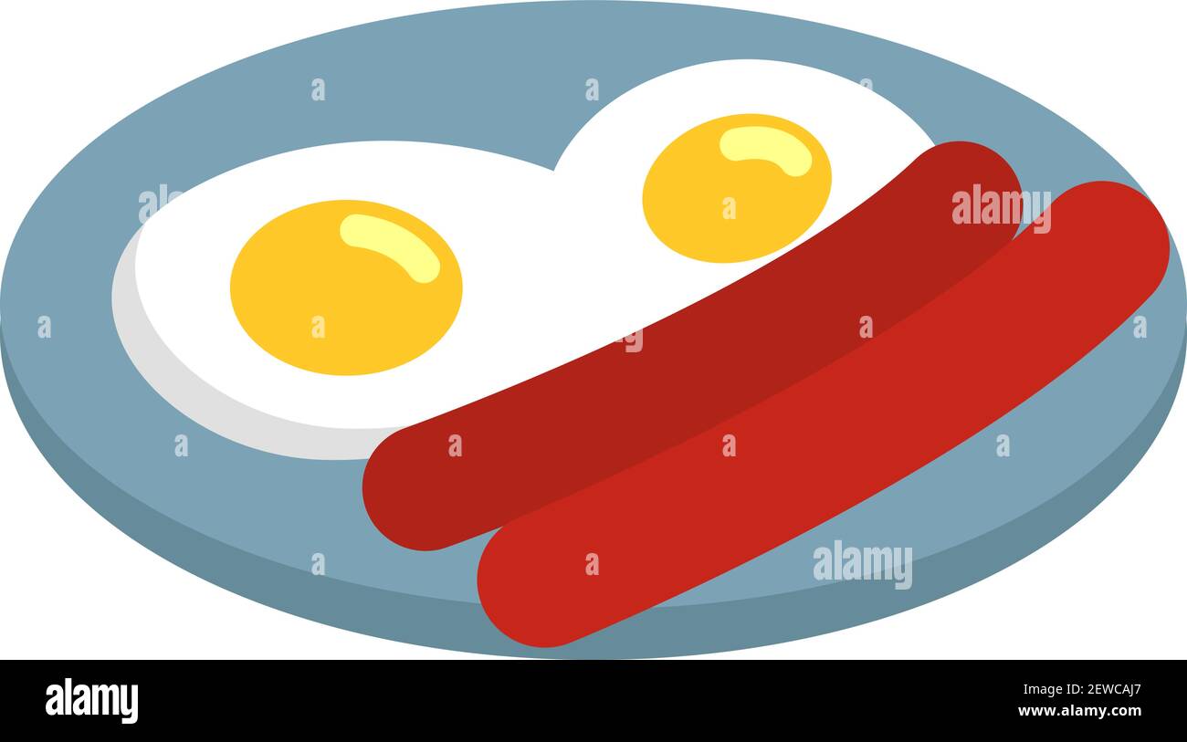 Colazione con uova e salsiccia, illustrazione, vettore su sfondo bianco. Illustrazione Vettoriale