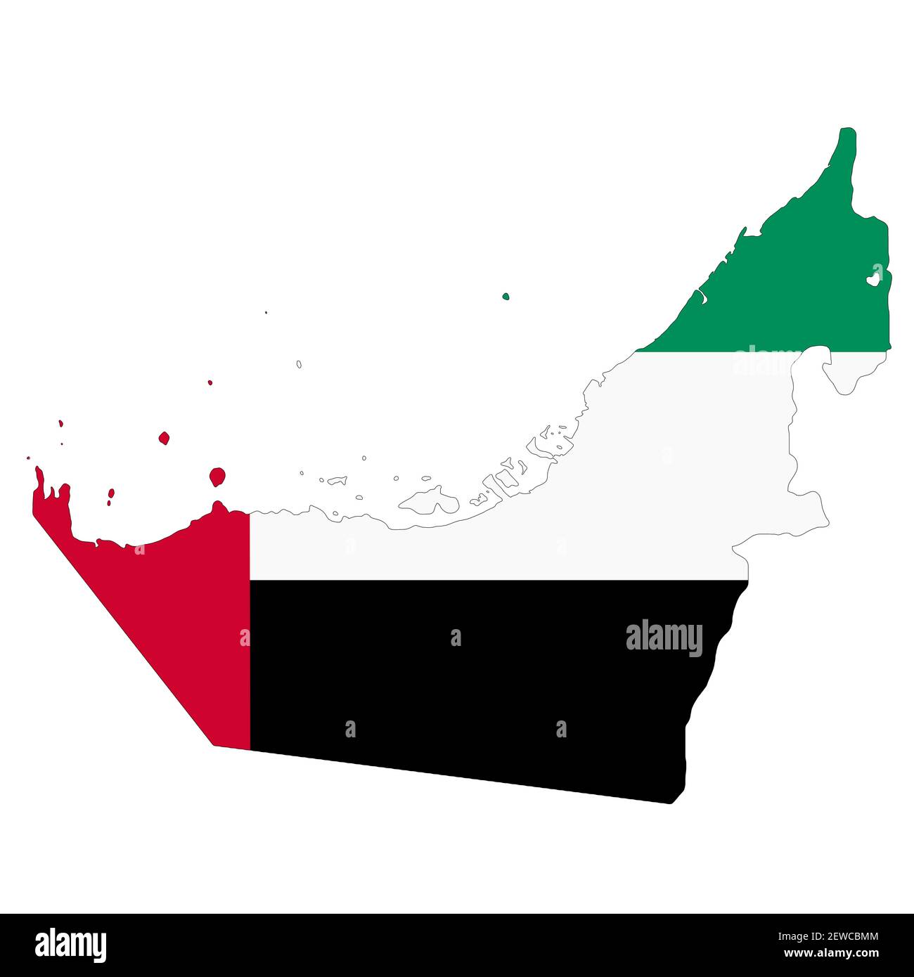 Mappa degli Emirati Arabi Uniti su sfondo bianco con tracciato di ritaglio Foto Stock