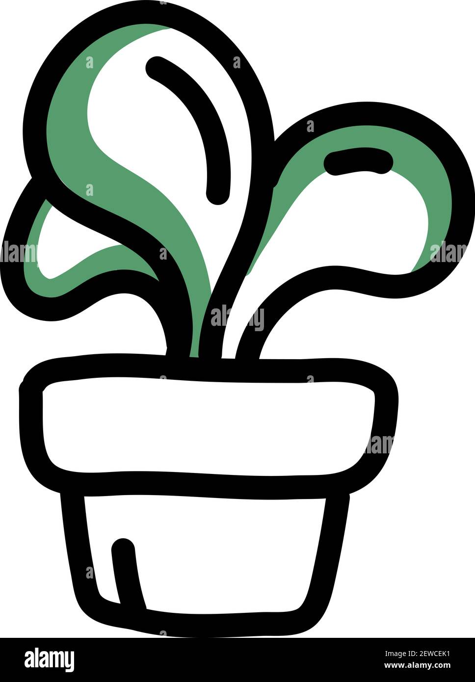 Casa pianta con foglie grandi, illustrazione, vettore su sfondo bianco. Illustrazione Vettoriale