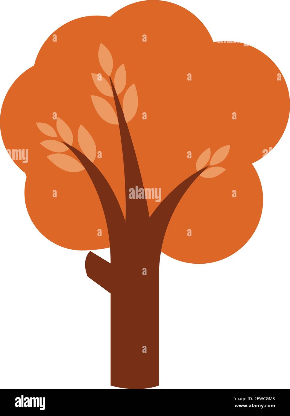 Albero con foglie marroni, illustrazione, vettore su sfondo bianco. Illustrazione Vettoriale