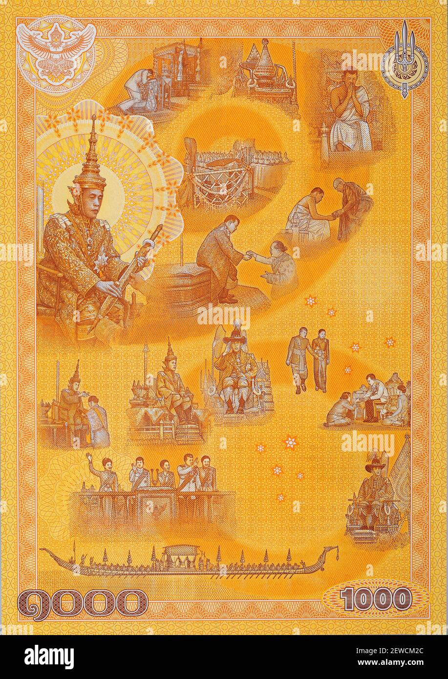 Banconote nell'occasione Auspiciosa dell'incoronazione del re Rama X 2019, i lati opposti di queste banconote commemorative rappresentano un'immagine significativa Foto Stock