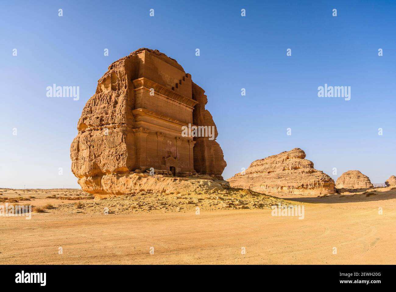 Hegra, conosciuto anche come Maha'in Salih, o al-?ijr, sito archeologico, tombe scavate nella roccia nabatea Foto Stock