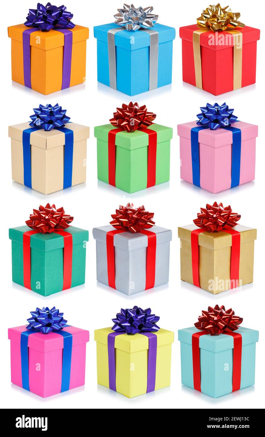 Regali di Natale regalo di compleanno presenta fondo collage presente  isolato su uno sfondo bianco Foto stock - Alamy