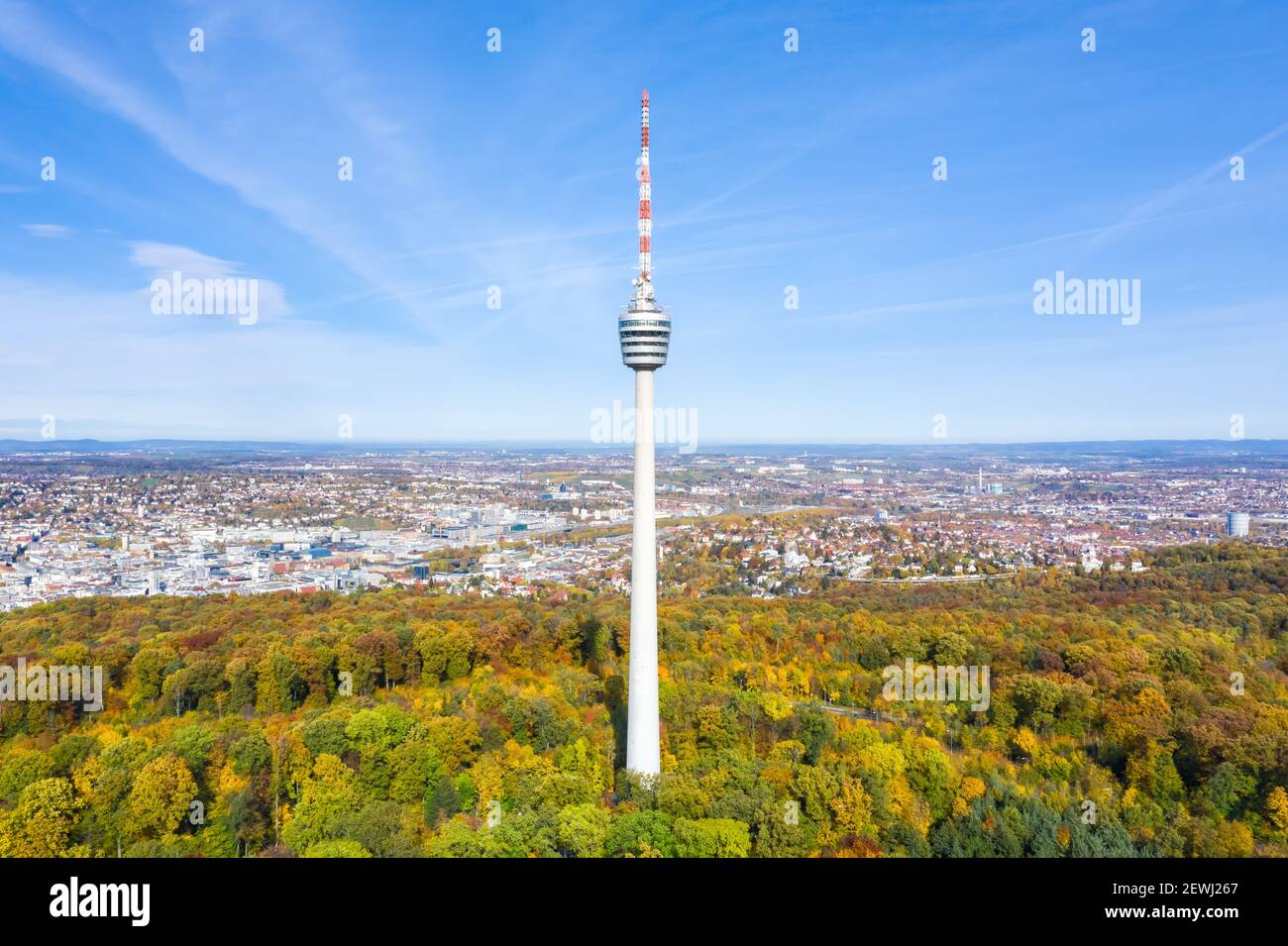 Stuttgart tv torre skyline foto aerea vista città architettura viaggio in Germania. Foto Stock