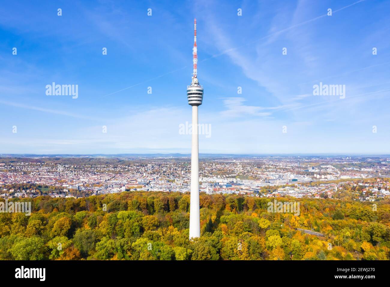 Stuttgart tv torre skyline foto aerea vista città architettura viaggio in Germania. Foto Stock