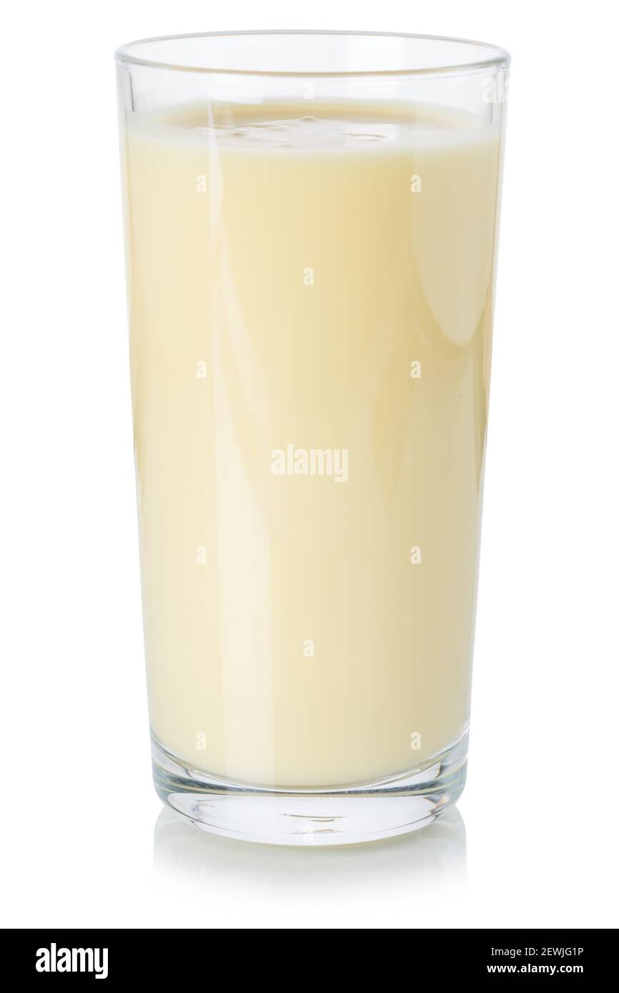 Frullato di bevanda del latte succo di frutta frullato di latte in un bicchiere isolato su uno sfondo bianco. Foto Stock