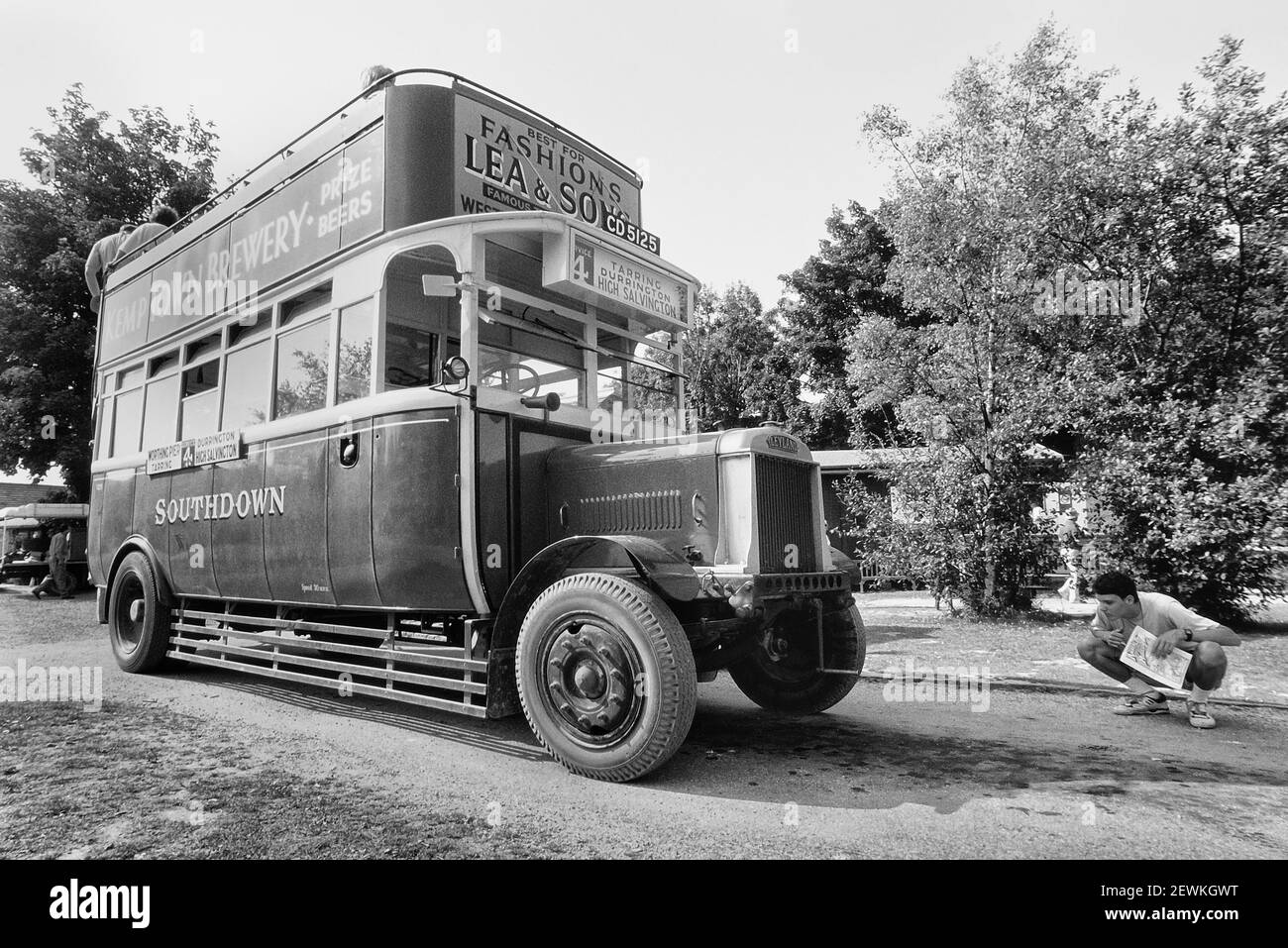 Ben conservato Southdown bus 125 (CD 5125) 1920 Leyland N Type Short Brothers (1928 Rebody) presso l'Amberley Museum & Heritage Center. Sussex occidentale. Inghilterra. REGNO UNITO Foto Stock