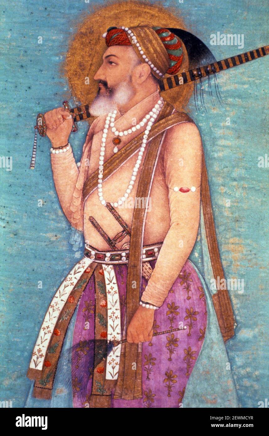 Mughal pittura, Shah Jahan in età vecchia da Hasim, metà 17 ° secolo DC, India Foto Stock