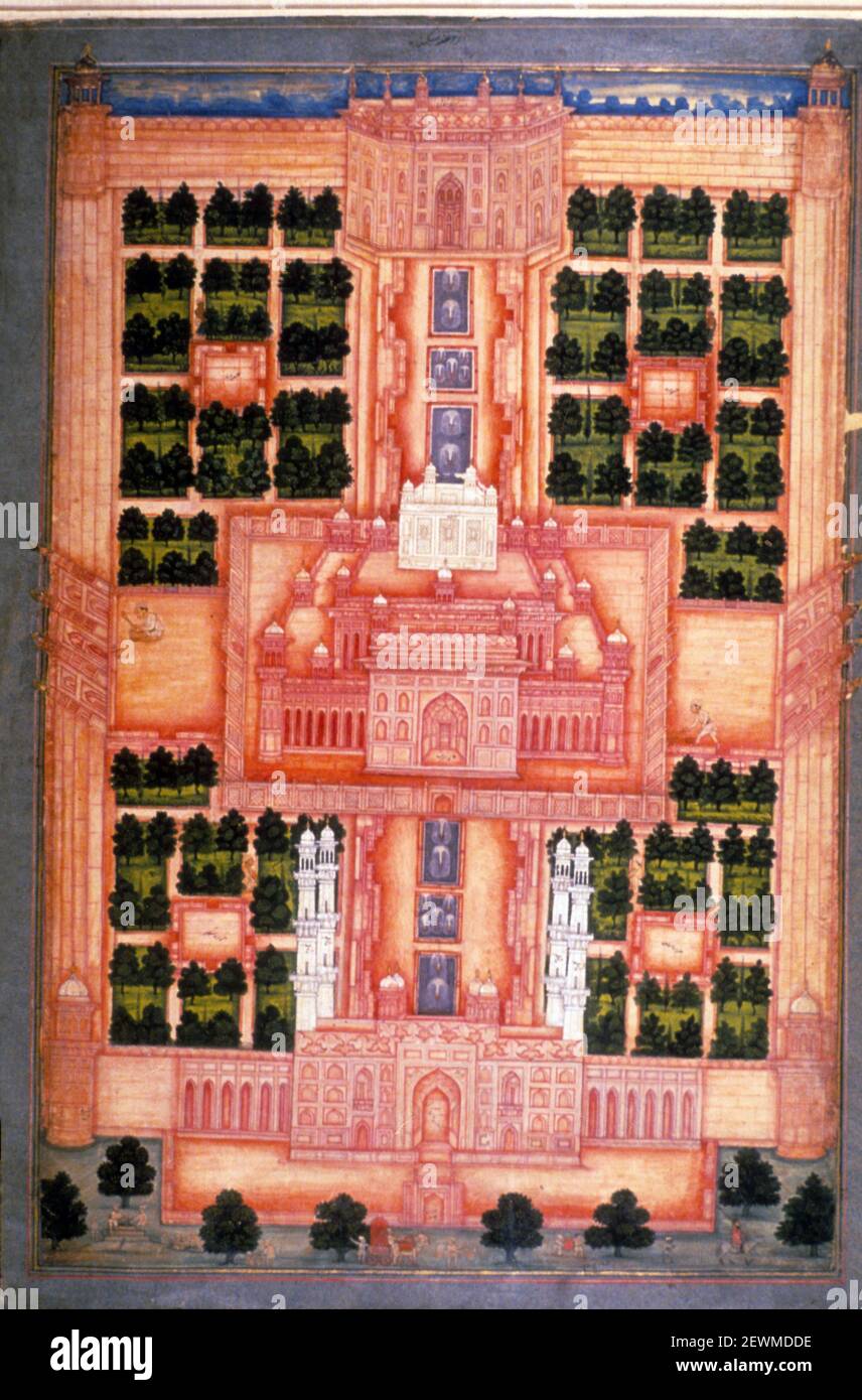 Dipinto di Mughal, tomba di Akbar a Sikandra, fine del XVIII secolo d.C., India Foto Stock