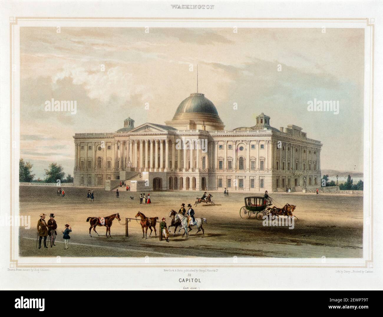 Washington DC, US Capitol Building exterior (East View), nel 19 ° secolo, stampa di Isidore Laurent Deroy dopo Augustus Kollner, 1848 Foto Stock