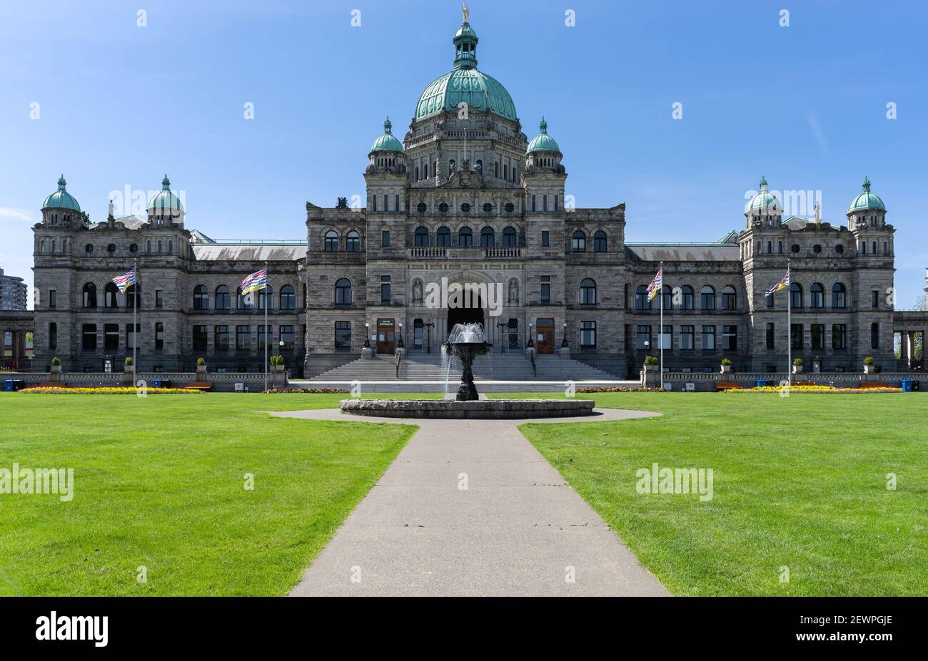 Edifici del Parlamento della British Columbia, sparati a Victoria, Vancouver Island, British Columbia, Canada Foto Stock