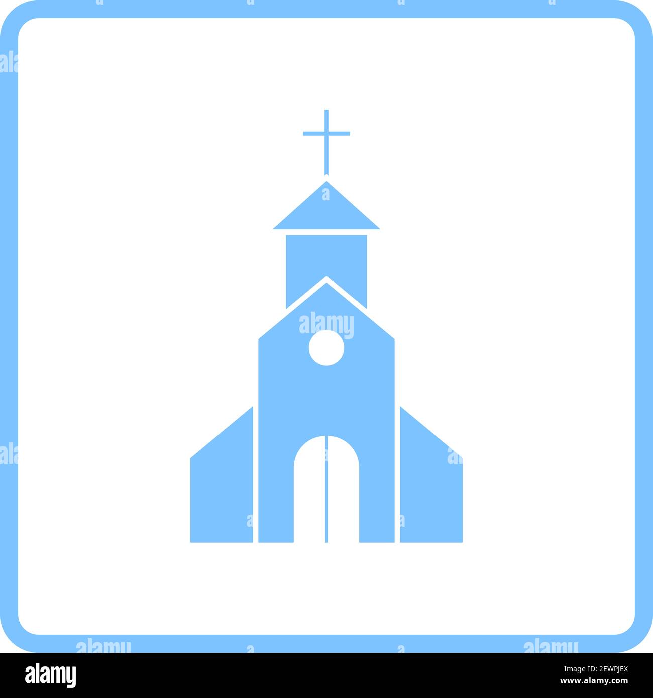 Icona della Chiesa. Design con cornice blu. Illustrazione vettoriale. Illustrazione Vettoriale