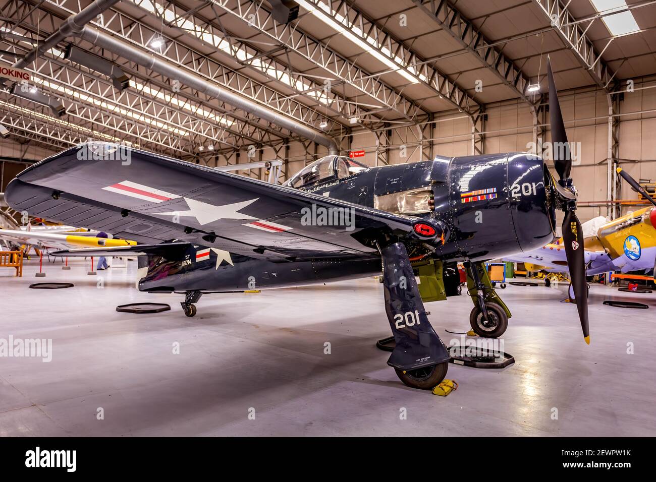 Grumman Bearcat F8F presso l'Imperial War Museum di Duxford, Cambridgeshire, Inghilterra, Regno Unito Foto Stock