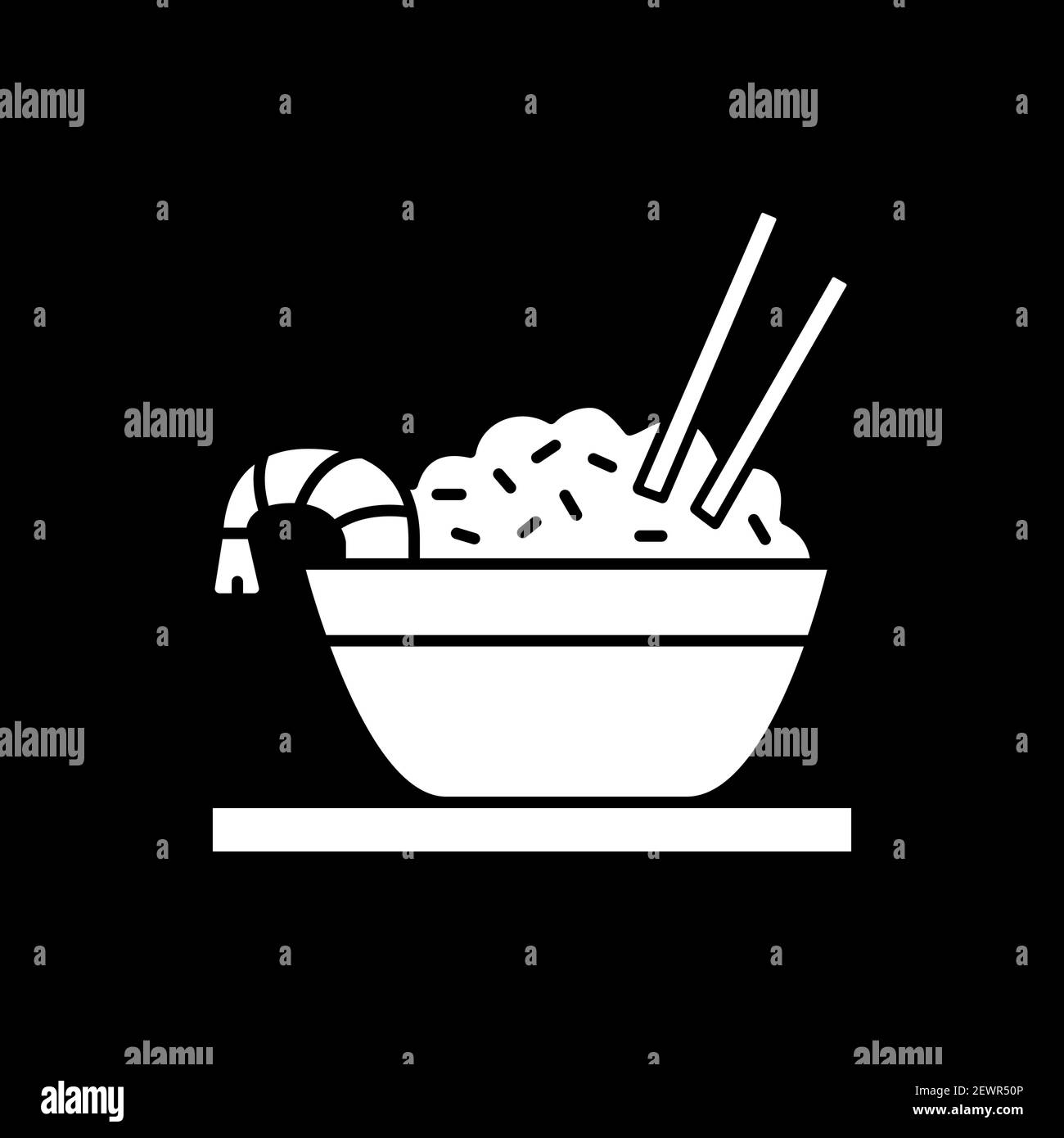 Riso con simbolo di glifo di modalità scura di gamberi Illustrazione Vettoriale