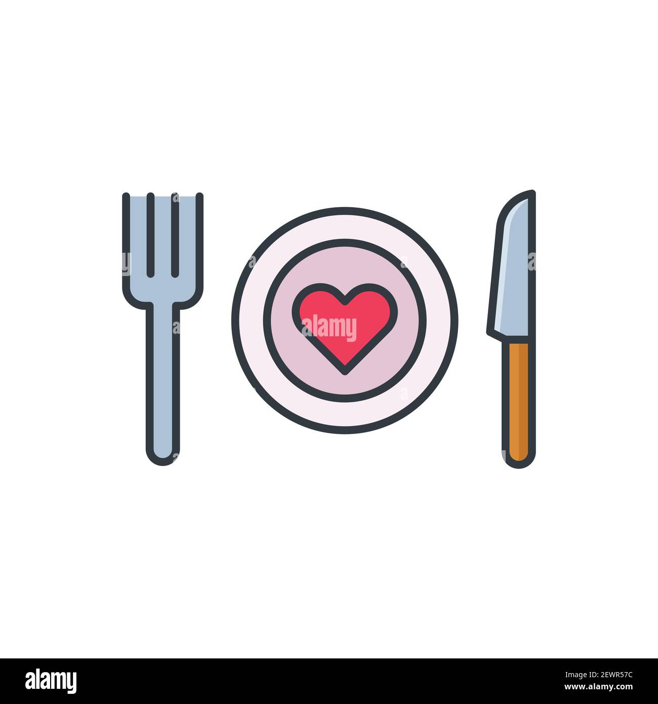 Cena romantica icona, colore, linea, contorno vettore segno, stile lineare pittogramma isolato su bianco. Simbolo, illustrazione del logo Illustrazione Vettoriale