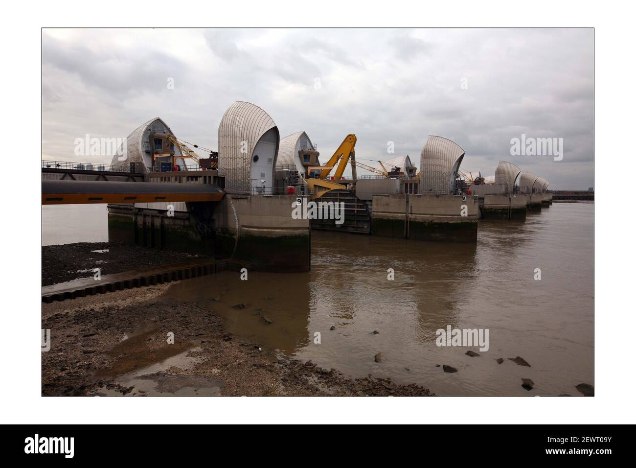 Per evitare un'ondata di marea di panico come film di disastro Schermi alluvionali nel marzo 2008 alla stampa è stato dato un Tour della barriera del Tamigi da cui proteggerà Londra Inondazioni nel corso dei prossimi 100 years.Photograph di David Sandison il Indipendente Foto Stock