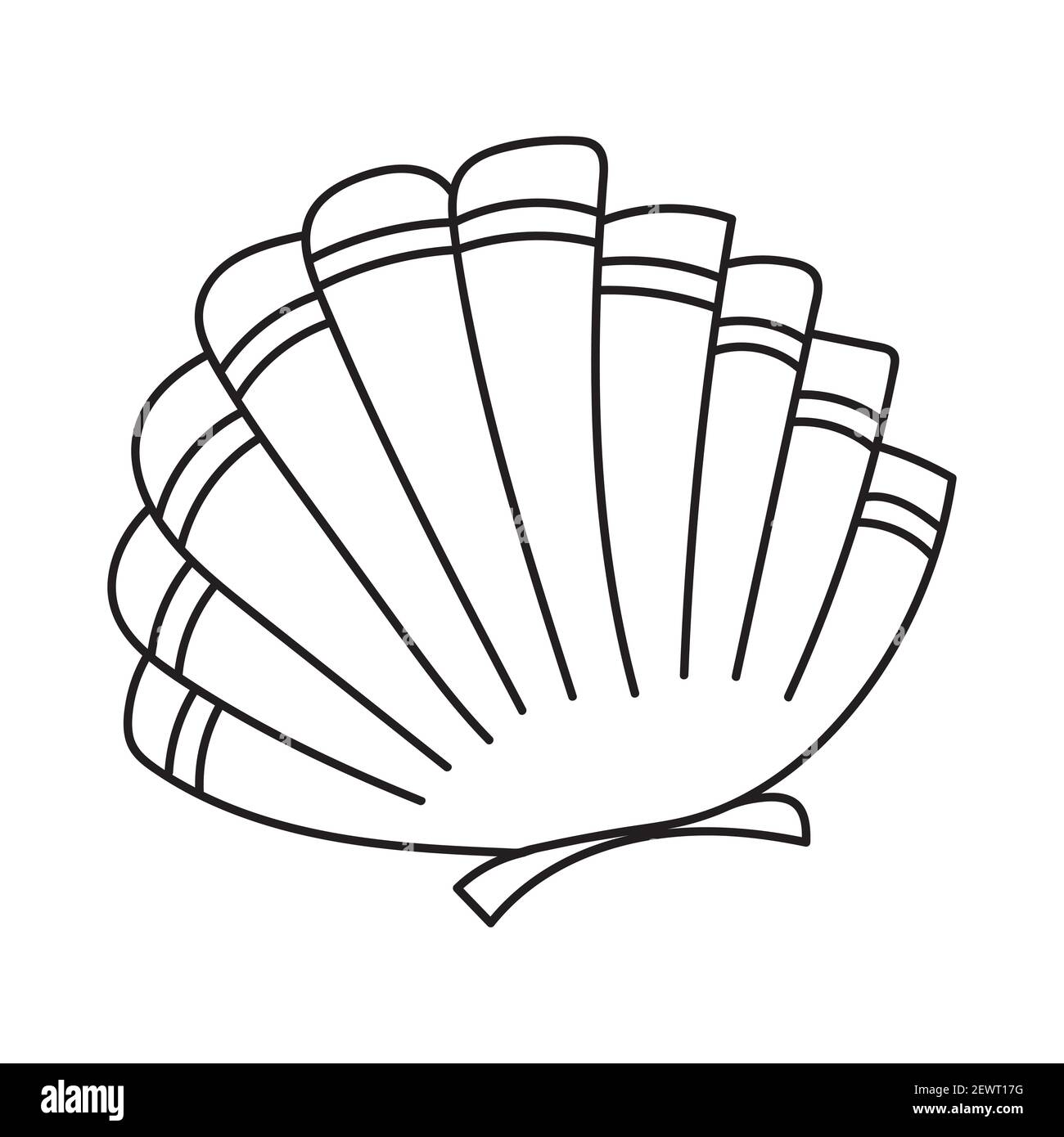 Un disegno a riga singola del cuoio capelluto di bellezza per l'identità cinese del logo del ristorante. Illustrazione vettoriale. Concetto di mascotte di Seashell per icona di pesce fresco. Illustrazione Vettoriale