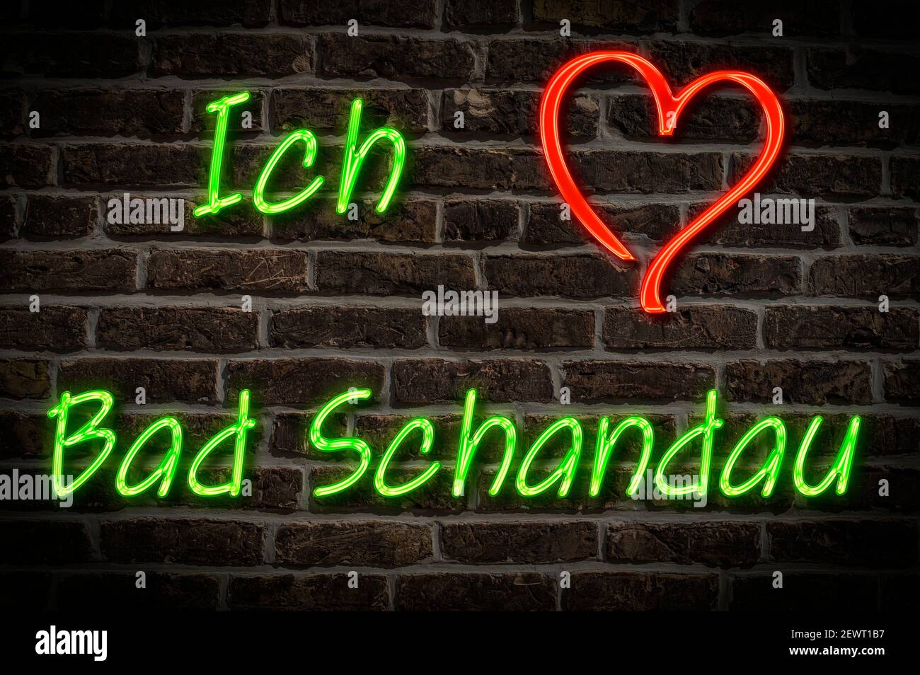 Leuchtreklame, Ich liebe Bad Schandau, Sachsen, Deutschland, Europa | Pubblicità illuminata, amo Bad Schandau, Sassonia, Germania, Europa Foto Stock