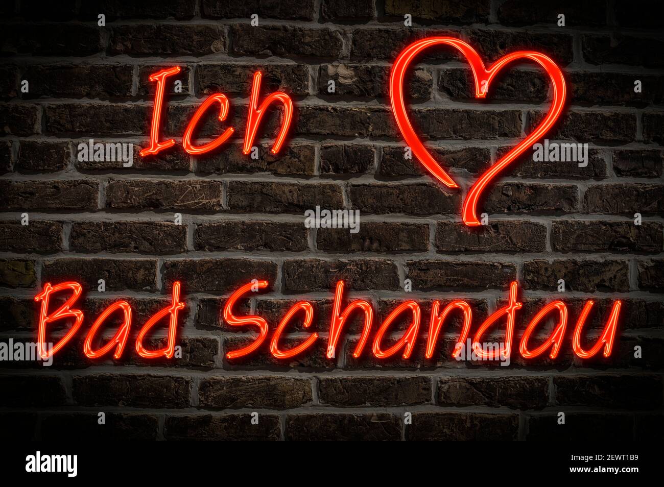 Leuchtreklame, Ich liebe Bad Schandau, Sachsen, Deutschland, Europa | Pubblicità illuminata, amo Bad Schandau, Sassonia, Germania, Europa Foto Stock