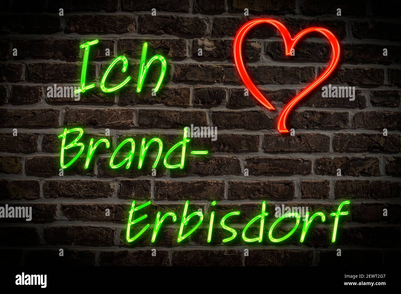 Leuchtreklame, Ich liebe Brand-Erbisdorf, Sachsen, Deutschland, Europa | Pubblicità illuminata, amo Brand-Erbisdorf, Sassonia, Germania, Europa Foto Stock