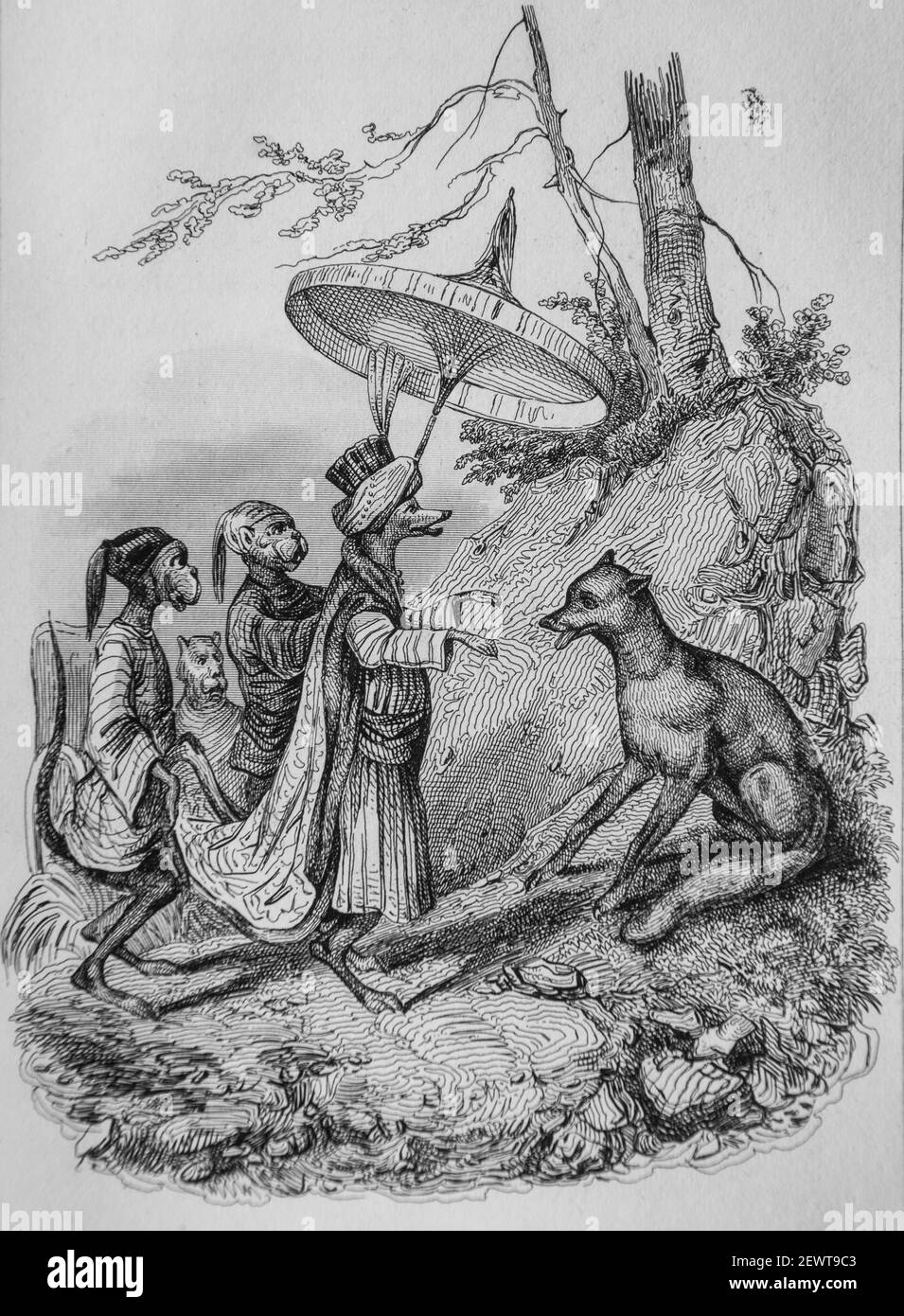 le renard deguise, fables de florian illustres par victor adam ,editeur delloye,desme 1838 Foto Stock