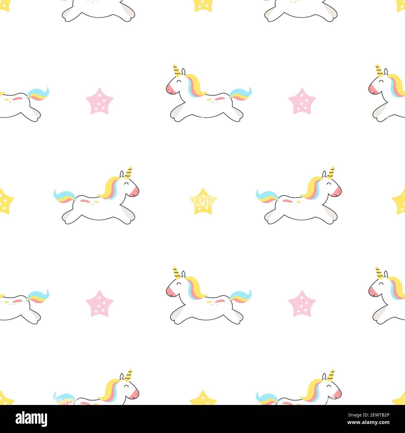 Carino cartone animato unicorn senza cuciture baby vettore modello di sfondo illustrazione con fiori pastello. Texture bambini per sfondo bambini, riempimenti, pagina web Illustrazione Vettoriale