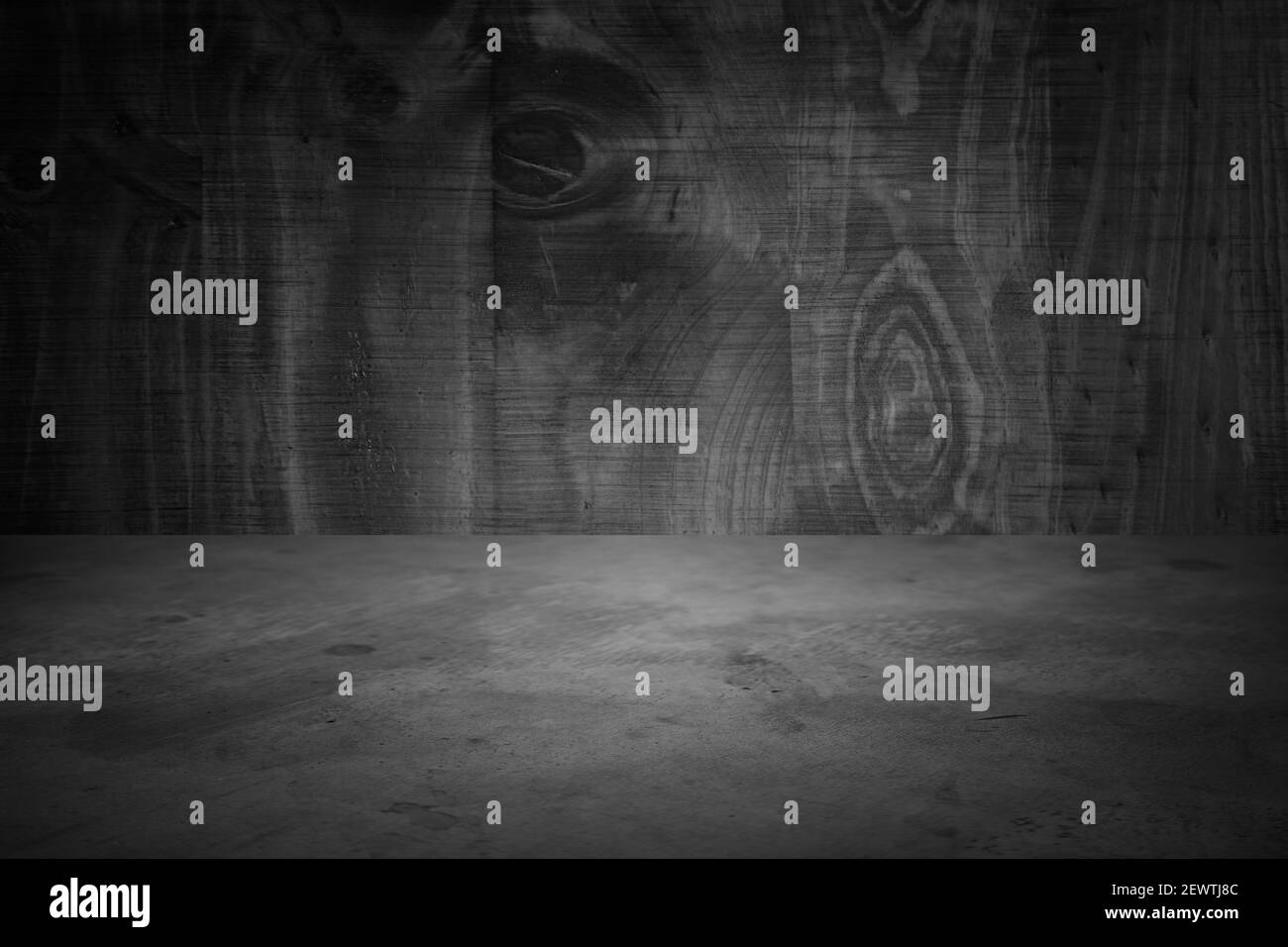 Pavimento in cemento vuoto e parete in legno Foto Stock