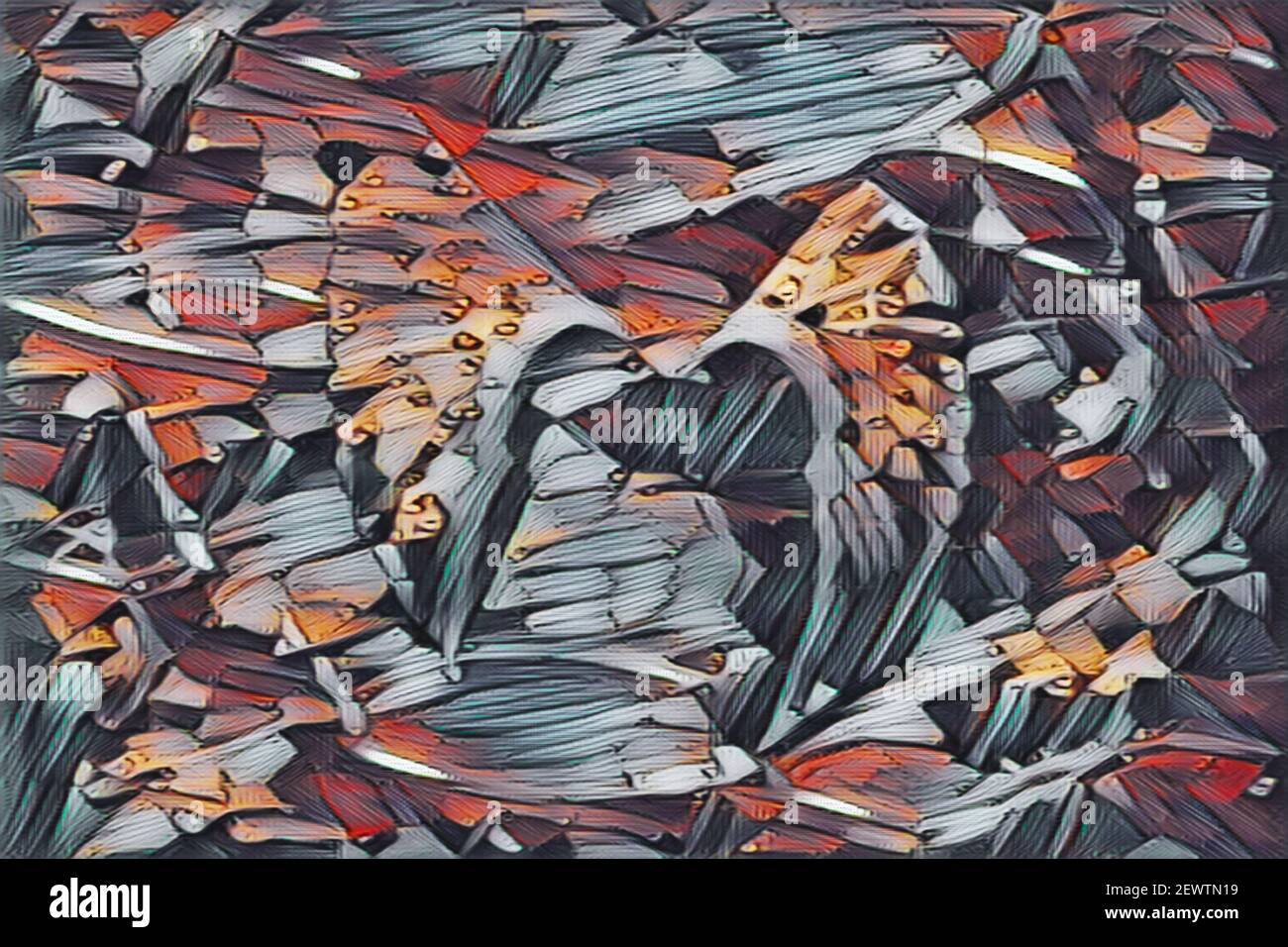 bella figura astratta dove i colori rosso grigio arancio verde sono combinati su uno sfondo chiaro che fornisce originalità e luce Foto Stock