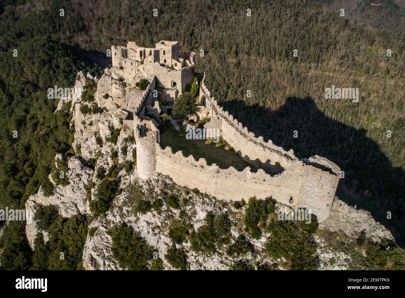 Puilaurens castello cataro nel sud della Francia Foto Stock