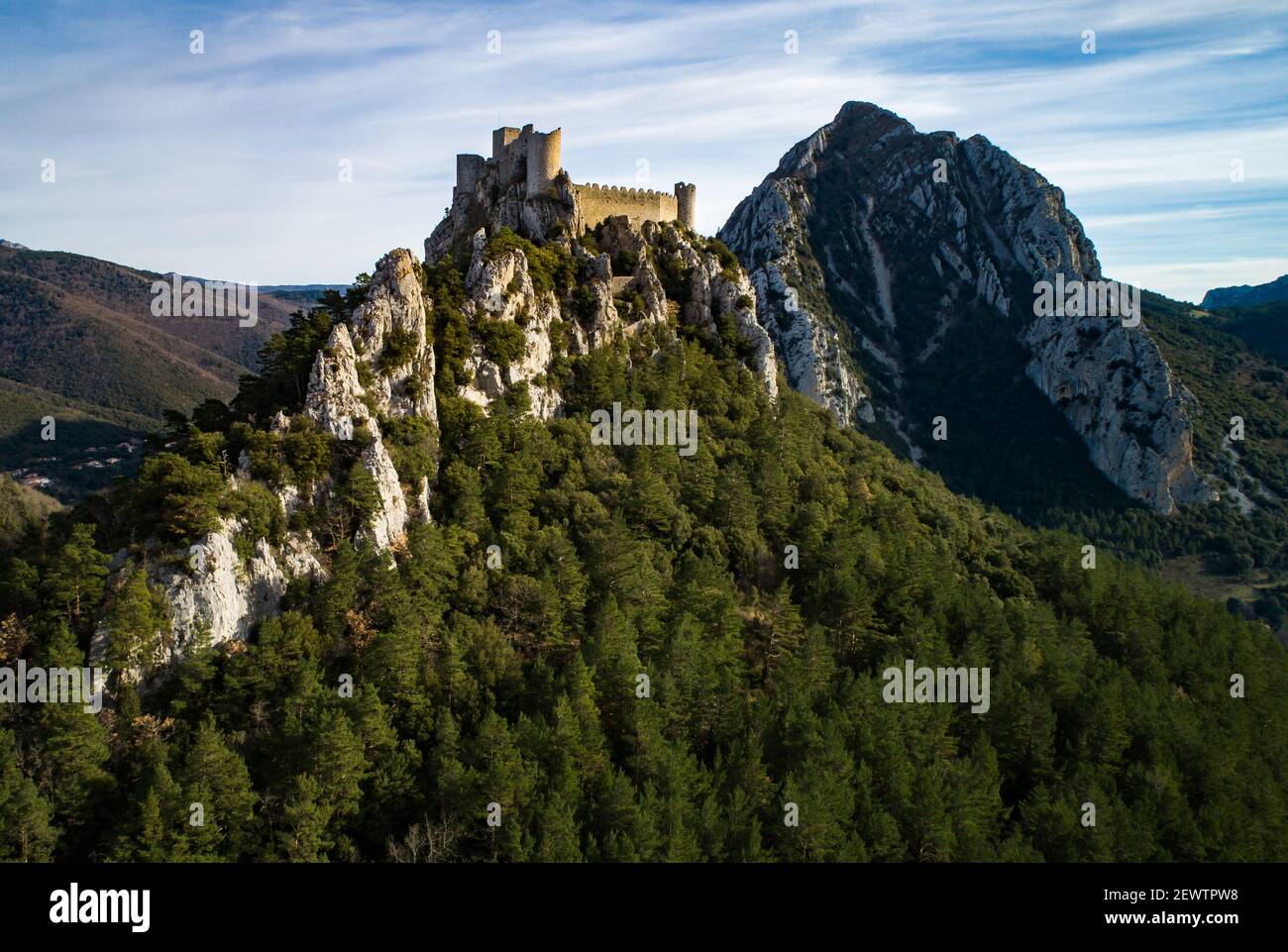 Puilaurens castello cataro nel sud della Francia Foto Stock