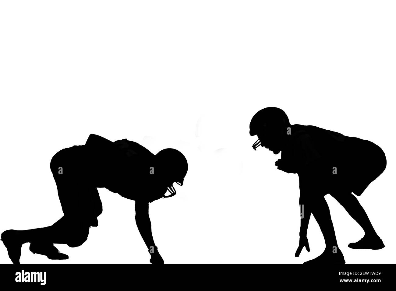 Calciatore americano in azione, silhouette isolata su sfondo bianco. Sportivo in attrezzature complete in campo. Rugby sport man, popolare super star Foto Stock