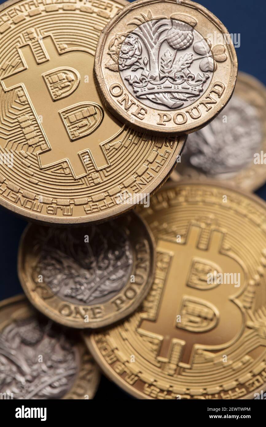 Bitcoin criptovaluta contro la Gran sterlina britannica Foto Stock