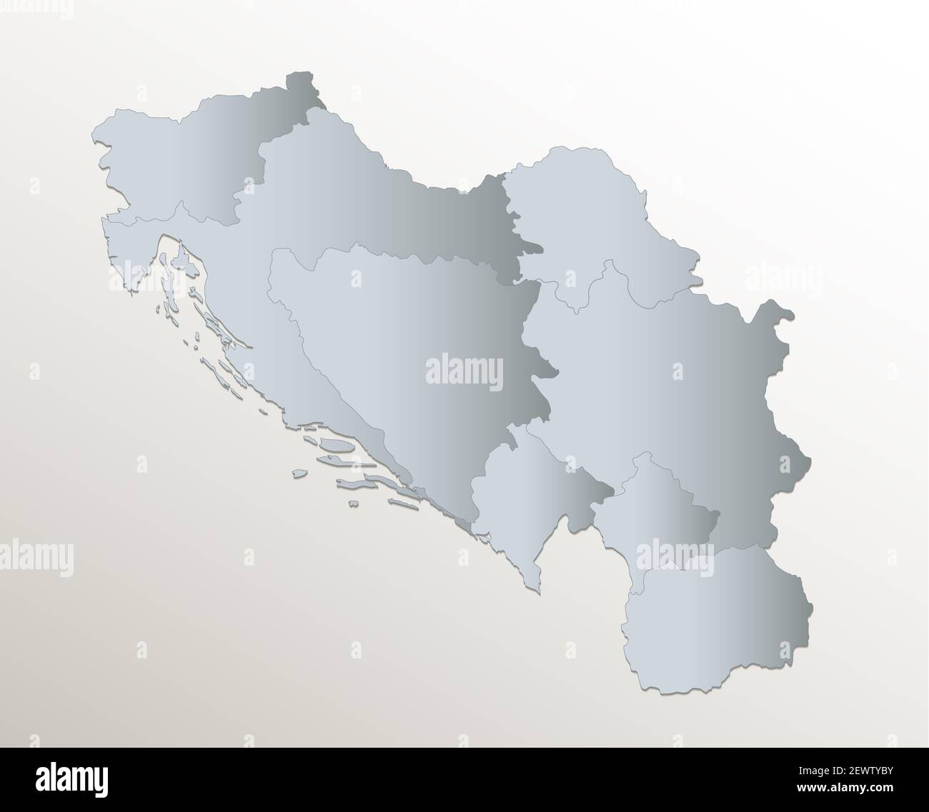 Carta jugoslava, divisione amministrativa, carta bianca blu 3D vuota Foto Stock